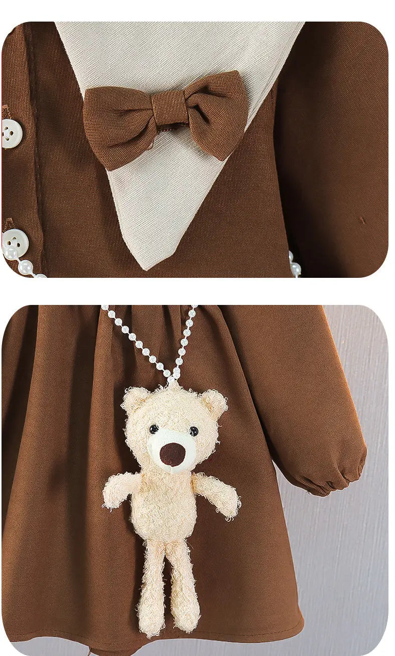 Spring and Autumn Girls' Baby Dress New Children's Fashionable Doll Neck Long Sleeve Dress Red Girls' Princess Dress