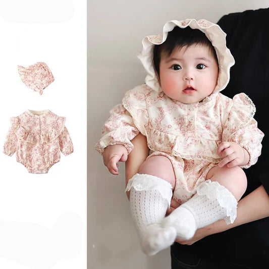 Newborn Romper Chinese Style Ink Painting Newborn Baby Girl Bodysuits +Hat Cotton Girls Jumpsuits Infants Onesie Outfits Clothes