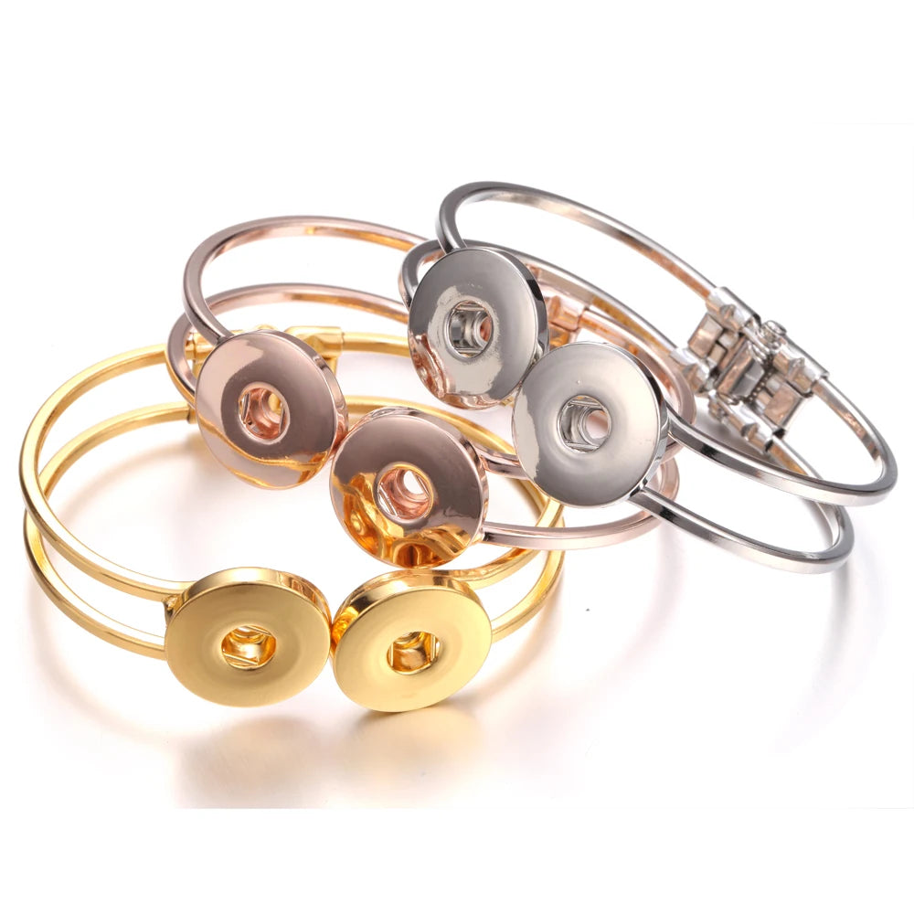 10pcs/lot Wholesale Metal 18mm Snap Button Bracelet Bangles Silver Gold Color Snap Bracelet Fit 20mm 18MM Snap Buttons Jewelry