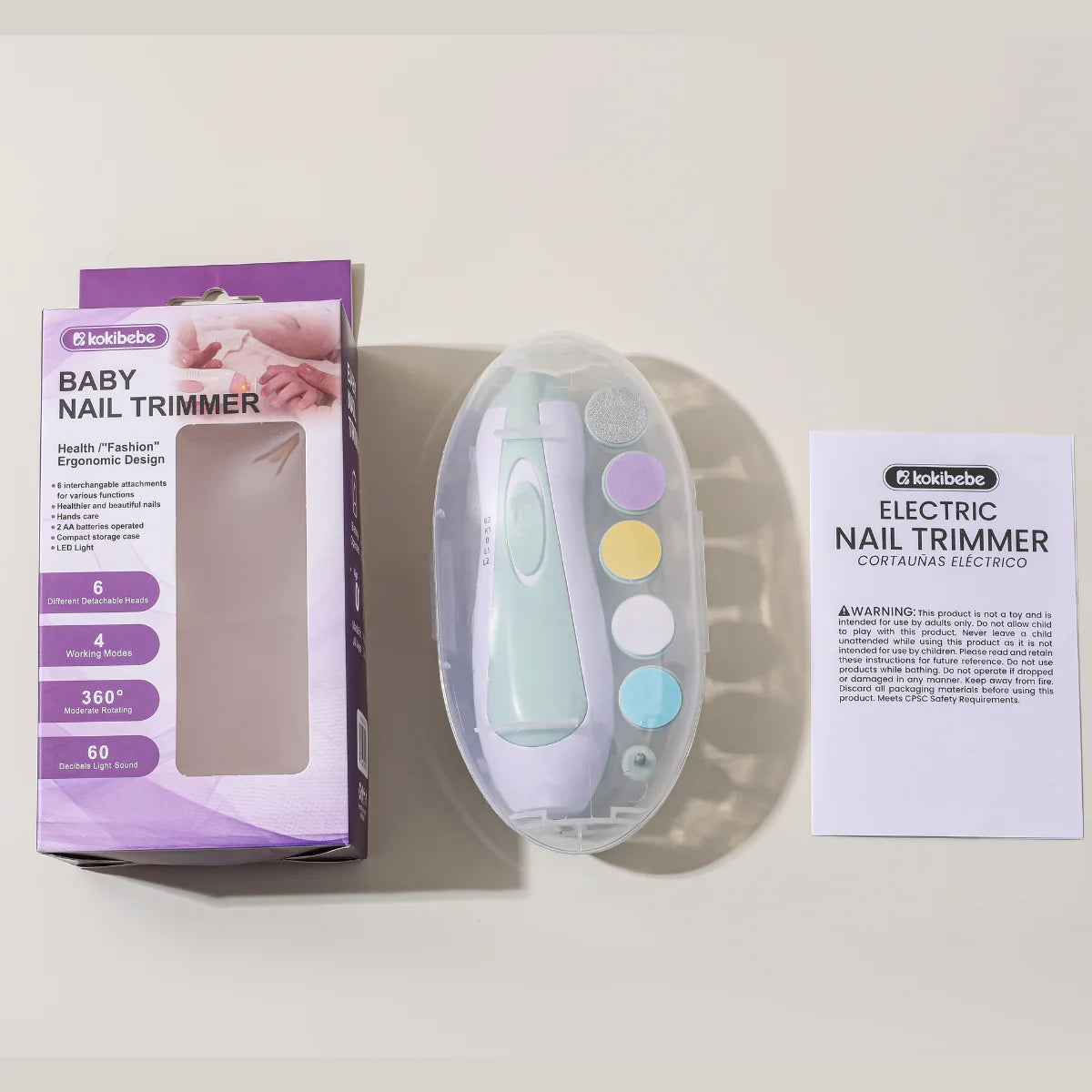 Electric Baby Nail Trimmer Set with 6 Grinding Heads | Safe Infant Nail File for Newborns & Toddlers, 4 Color Options