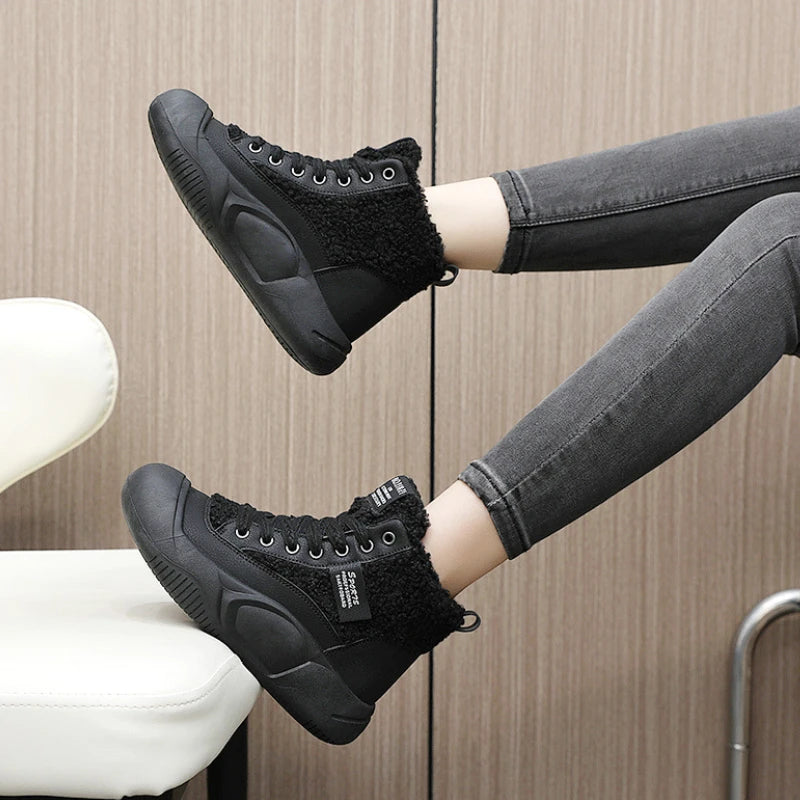 Women's Winter Sports Shoes Fashion Warm High Sneakers Woman Ankle Snow Boots Ladies Casual Sport Skateboard Safety Padded Shoes