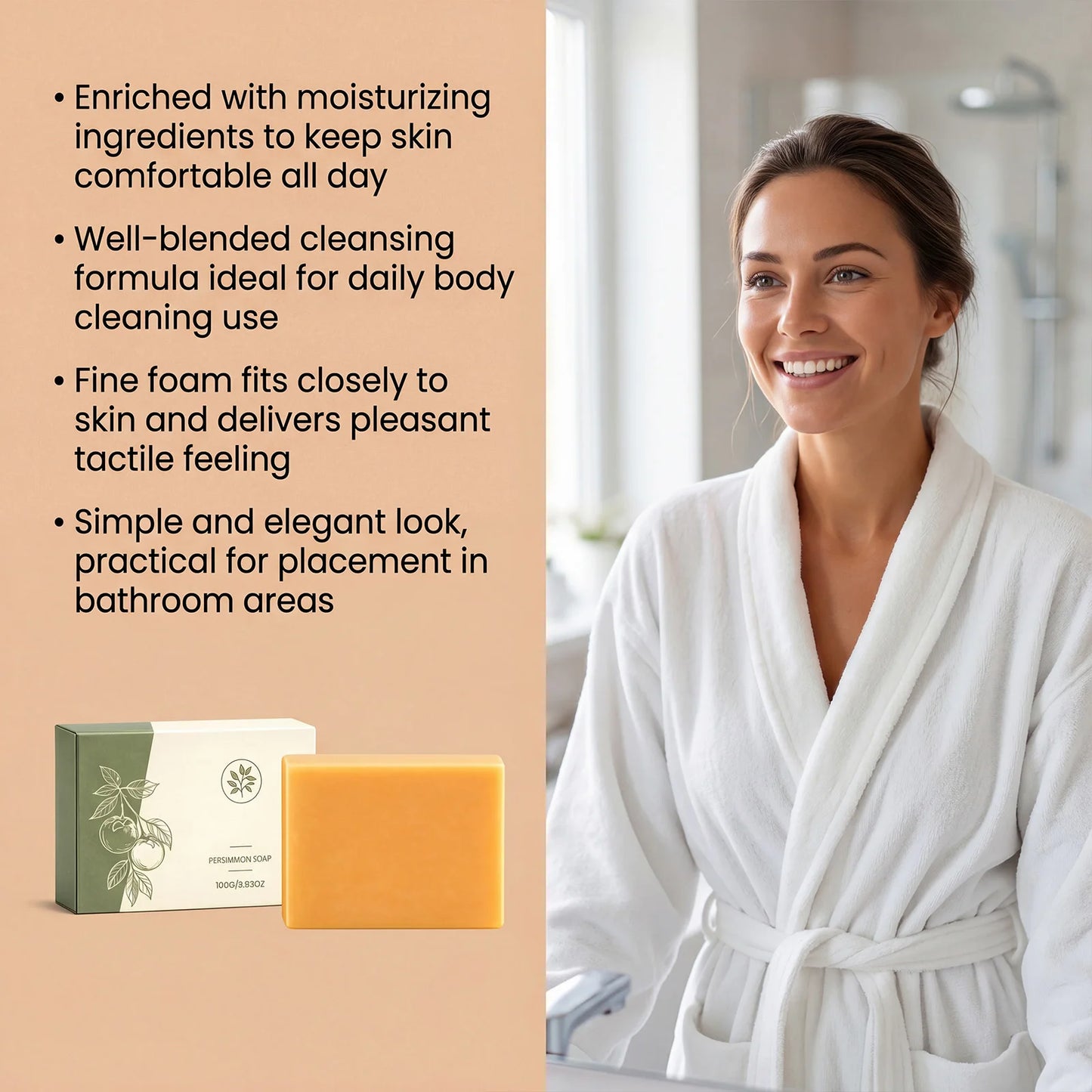 Persimmon Soap Bar Deep Cleanse Pores Remove Body Excess Oil Refreshing Skin Lasting Moisturizing Fruity Aroma Bathing Spa Soap
