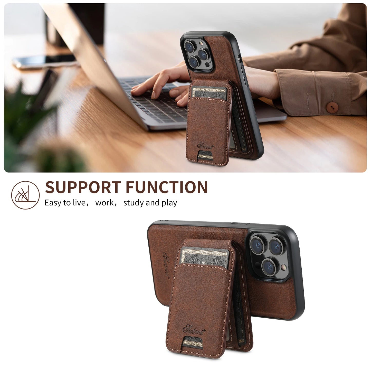 Wallet Phone Case Card Holder Leather Magnetic Pocket Cover For Wireless Charging For iPhone 12 13 14 15 16 Plus 17 ProMax