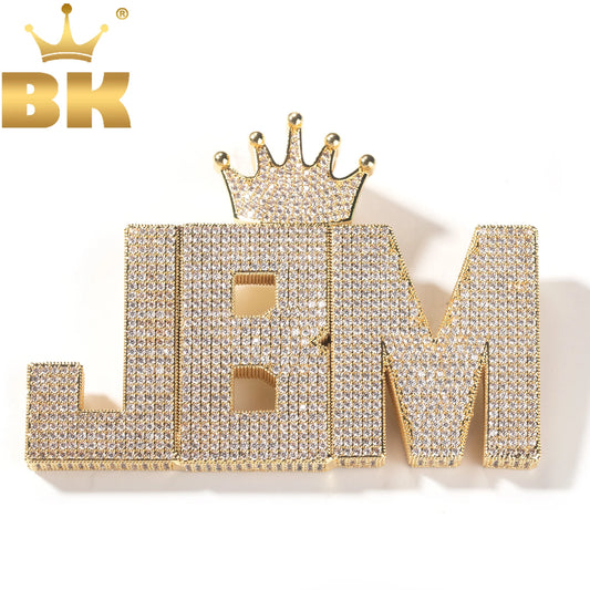 THE BLING KING Crown Bail Custom Big Size Initial Letters Pendant Micro Paved Out CZ Nameplate Necklace Fashion Jewelry For Gift