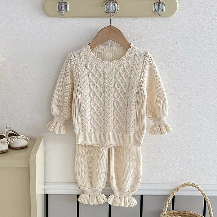 2024 New Autumn Toddler Baby Girl Knitting Clothes Suit Long Sleeved Solid Color Knitted Sweater+Pants Children Clothes Set