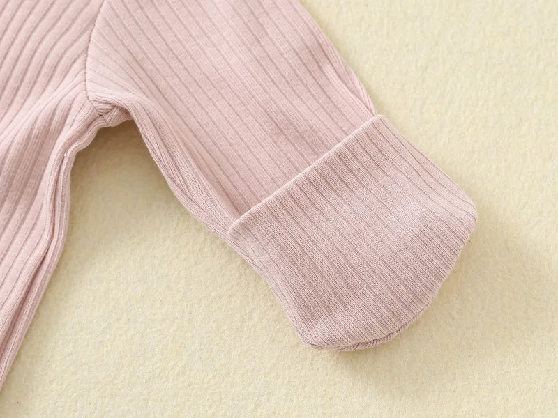 Autumn Zipper Baby Onesie Ribbed Knit Footed Romper Long Sleeve Solid Color Jumpsuit for 0-12M Newborn Infant Outfits