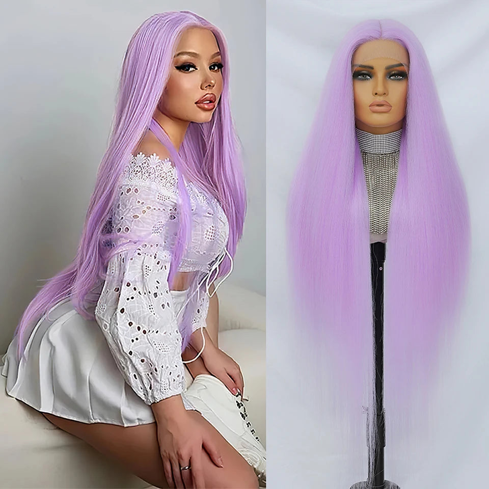 Highlight 13x6 Synthetic Lace Frontal Wigs For Women 40 Inch Long Silky Straight Lace Front Wigs High Quality American Afro Wigs