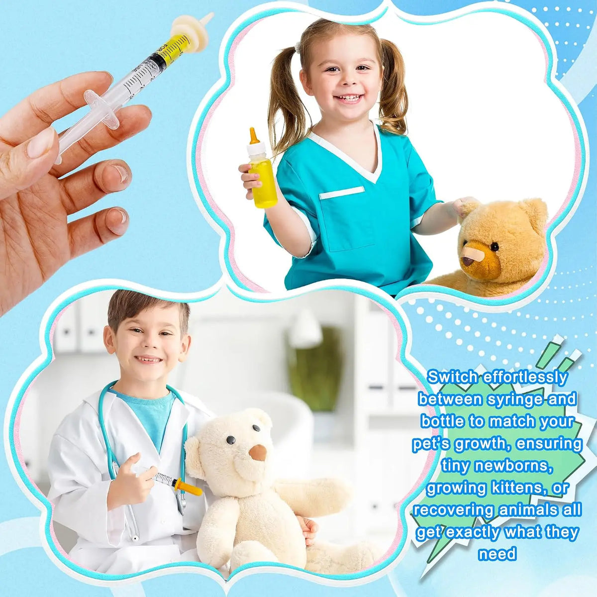 23 pet feeding sets: contains 50 ml bottle and syringe, nipple, measuring cup, cleaning brush, suitable for puppies and kittens