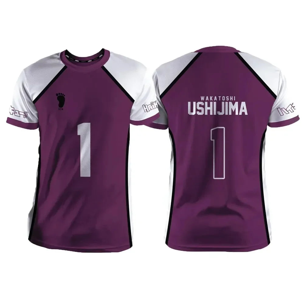 Haikyuu Shiratorizawa Purple Cartoon Anime Cosplay Men Jersey Summer Short Sleeve Children Unisex Tee Tops Fashion Women T-shirt