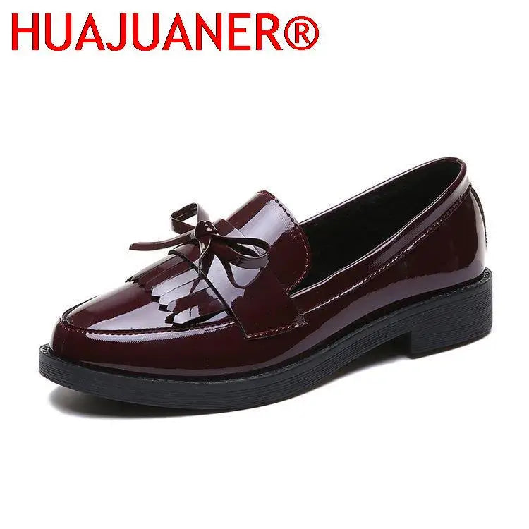 Black Patent Leather Women's Loafers Platform Slip on Shoes for Women 2025 New Spring British Tassel Casual Flats Shoes Woman