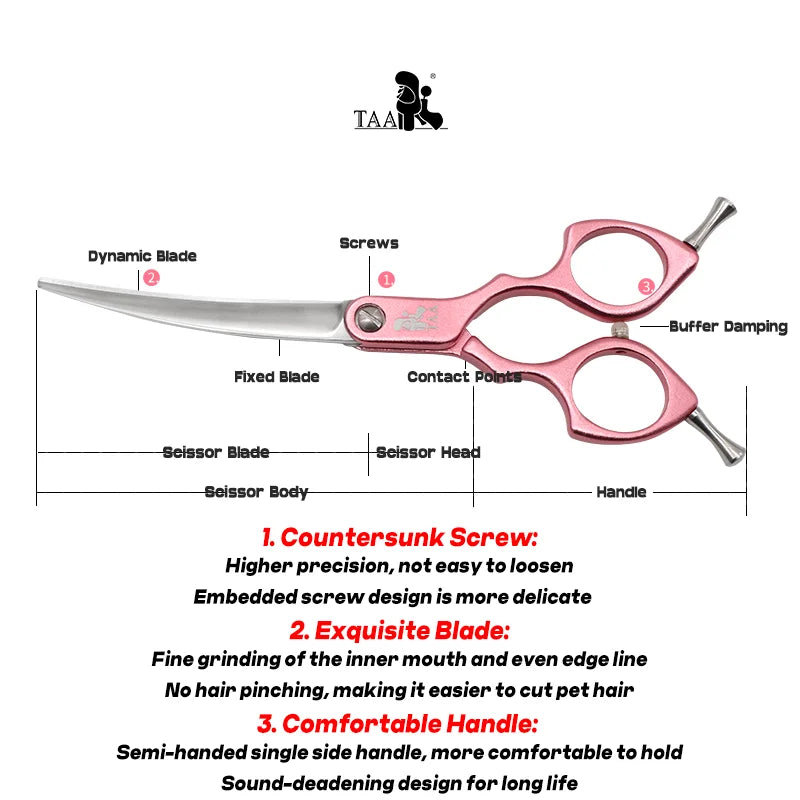 TAA Dog Scissors Professional Pet Grooming Scissors 6 Inch Curved Scissors for Dog Cat Grooming Shears Ultra-Light Cutter H-01