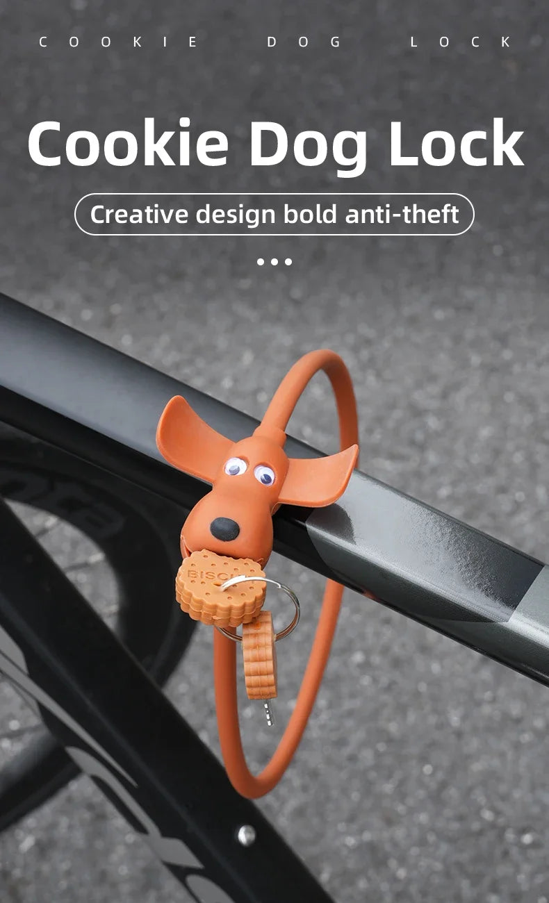 Bike Lock Creative Puppy Children's Bike Anti-theft Cute Cartoon Ring Portable Key Lock Cycling Gear Road Bike Riding Equipment