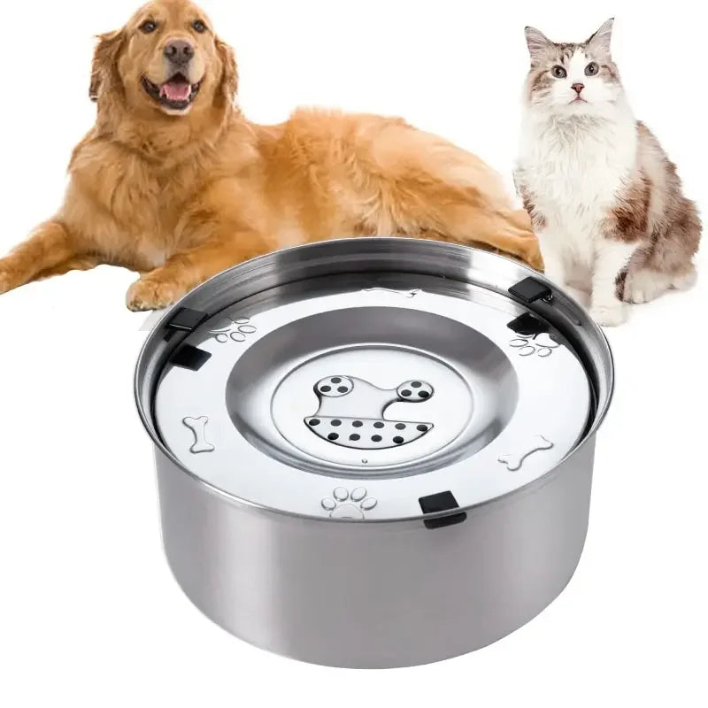 1L/3L Stainless Steel No Spill Water Bowl for Dogs/Cats Non-Slip Slow Dog Bowl Water Feeder Dispenser for Medium Large Dogs