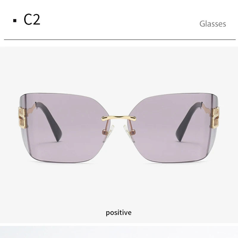 Women Brand Designer Rivets Rectangle Gradient Curved Shades Classic Sun Glasses Female Funky Metal Luxury Rimless Sunglasses