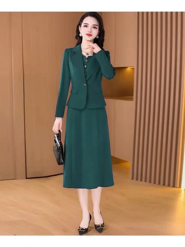 Elegant Slimming Autumn Winter Wedding Dress Set Long Ankle Length Cocktail Dresses with Suit Jacket for Wedding Banquet