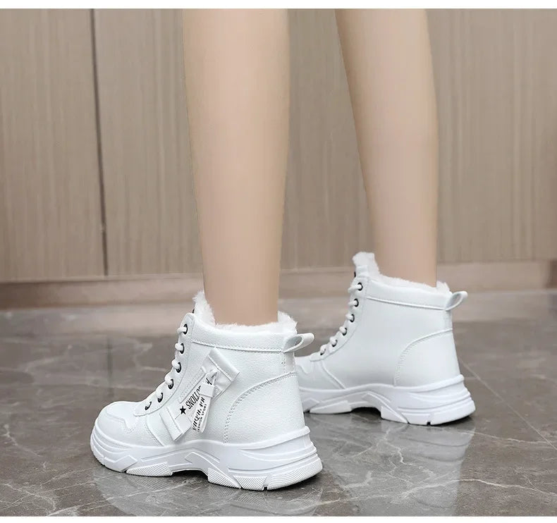 2025 New Winter Thick-soled Women Sneakers Warm Plus Velvet Cotton Shoes Large Size 42 Height-increasing Platform Women's Shoes