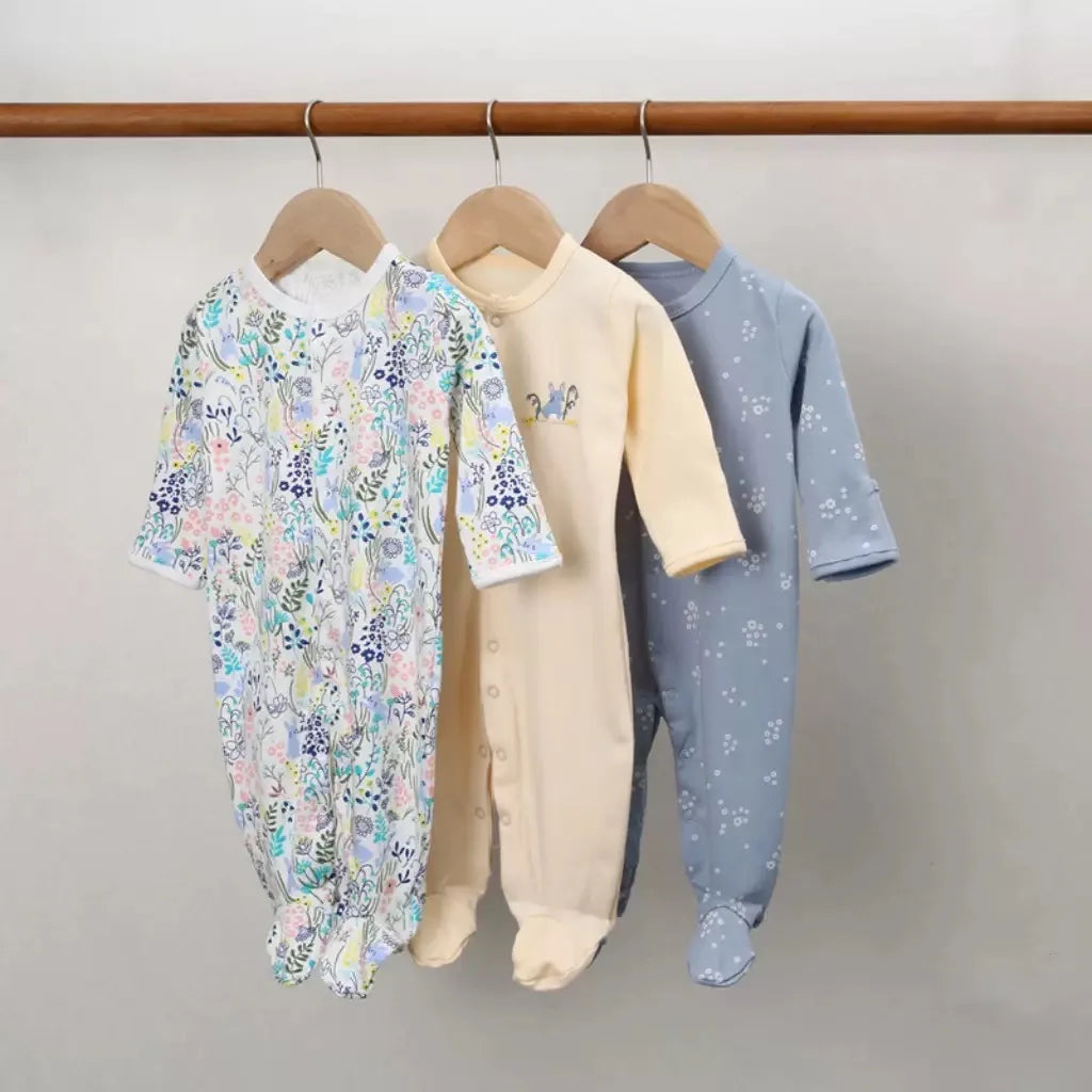 3pcs/Lot Cotton Soft Baby Romper Jumpsuit for Boys Girls with Zipper Footed Long Sleeve Pajama Sleepsuit Outfit Infant Clothes