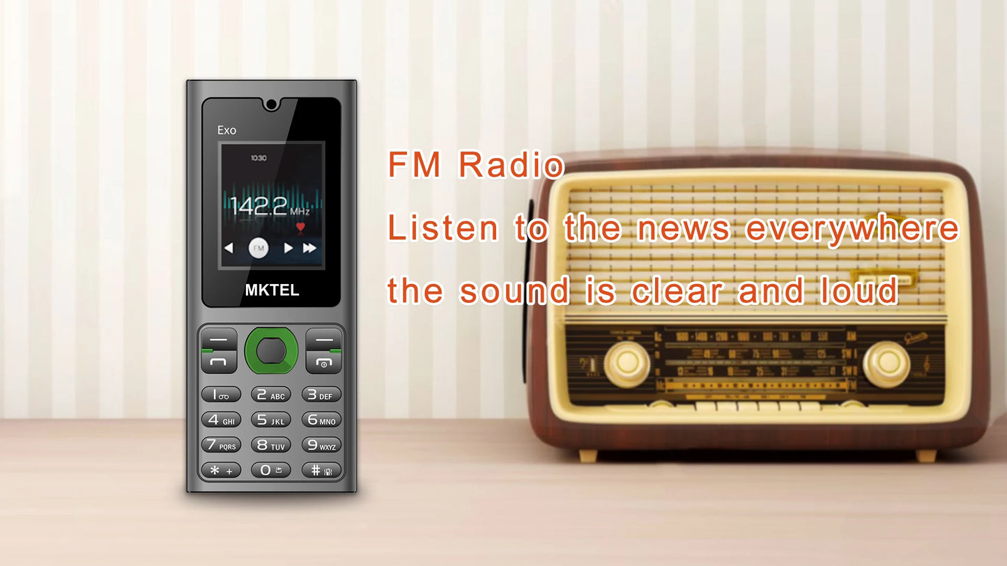 MKTEL EXO Feature Phone Senior Mobile Phone Dual SIM Dual Standby 1.77" Display GSM MP3 MP4 FM Radio Strong Torch Loud Speaker