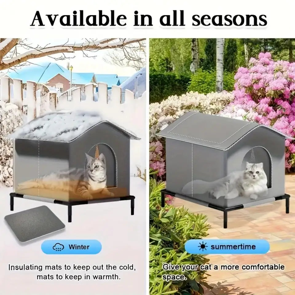 Outdoor Cat Shelter Heated Cat House Waterproof Insulated with Elevated Base Feral Cats Shelter Street House In Winter Yard