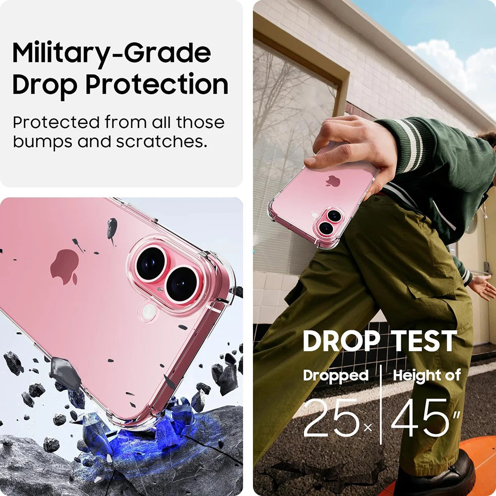 Luxury Shockproof Silicone Phone Case For iPhone 17 16 15 14 13 12 11 Pro Max Air X XS 7 8 Plus Transparent Bumper Back Cover