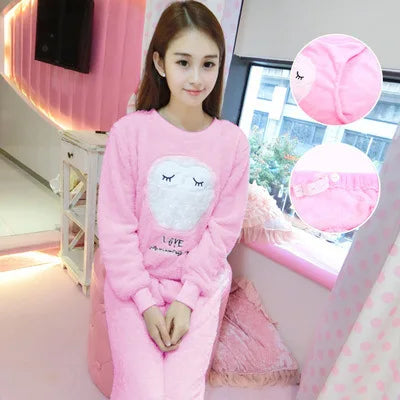 Autumn Long Sleeve flannel Maternity Clothing winter Thin coral fleece Pajamas Set Pregnant Women Breastfeeding Nursing Pyjama