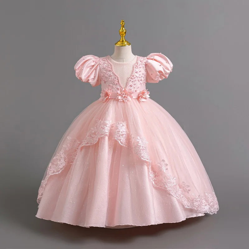3-12 Year Old Baby Dress Birthday Party Girl Princess Dress Bubble Sleeves Lace Flower Wedding Dress Flower Girl Evening Dress