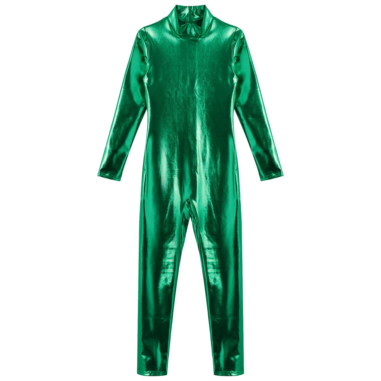 Kids Boys Girls Dance Metallic Jumpsuit Children's Gymnastics Bodysuit Performance Costume Long Sleeve Full Length Leotard