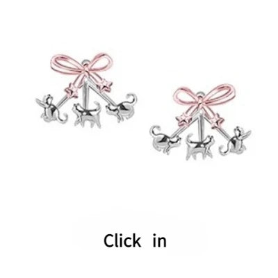 MASW Original Design Luxury Temperament Pink Bowknot Cats Earrings For Women 2025 Trend New Fashion Jewelry Accessories