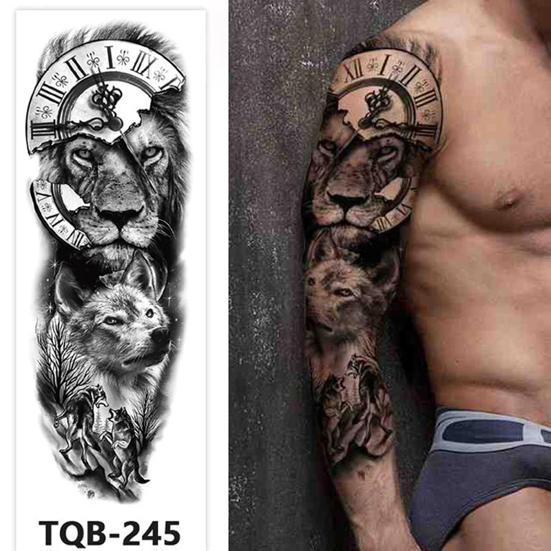 Large Arm Tattoo Stickers for Men Sleeve Waterproof Temporary Tattoo Bear Wolf Tiger Animal Fake Tattoo for Women Body Decor