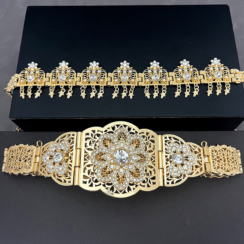 Morocco Caftan Wedding Belts Gold Plated Luxury Wedding Jewelry Set for Bridal Muslim Arabic Bridal Dress Chain Bride Accessory