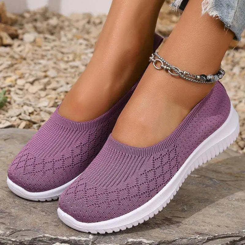 Women's Pink Casual Shoes Breathable Mesh Platform Sneakers Slip-on Flying Shoes Women Tennis Shoes Lightweight Female Shoes