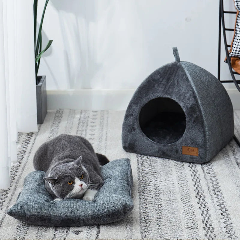 Enclosed Cat House - Winter Warm & Thickened Triangular Deep Sleep Pet Bed for Cats & Small Dogs | Cozy & Insulated Pet Shelter