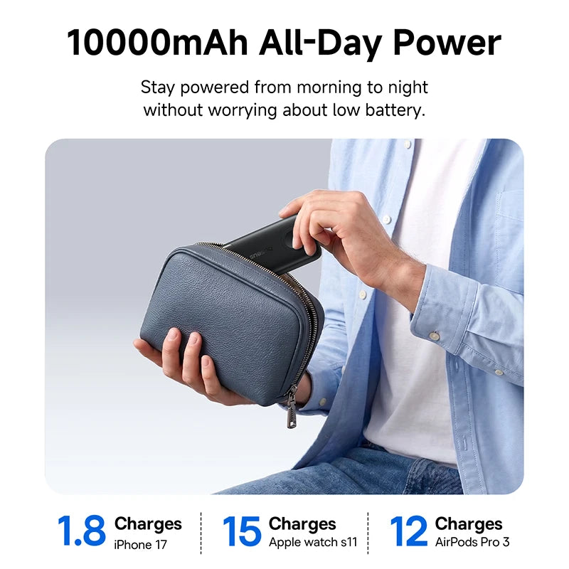 Baseus 45W 10000mAh Power Bank with 5W Magnetic Wireless Charging for iWatch & AirPods External Battery For iPhone 17 16 Pro Max