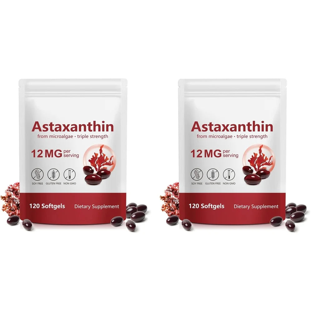 Astaxanthin Softgels 12 Mg From Microalgae Triple Strength, Antioxidant Support for Skin Aging, Eye Health, 120 Softgels