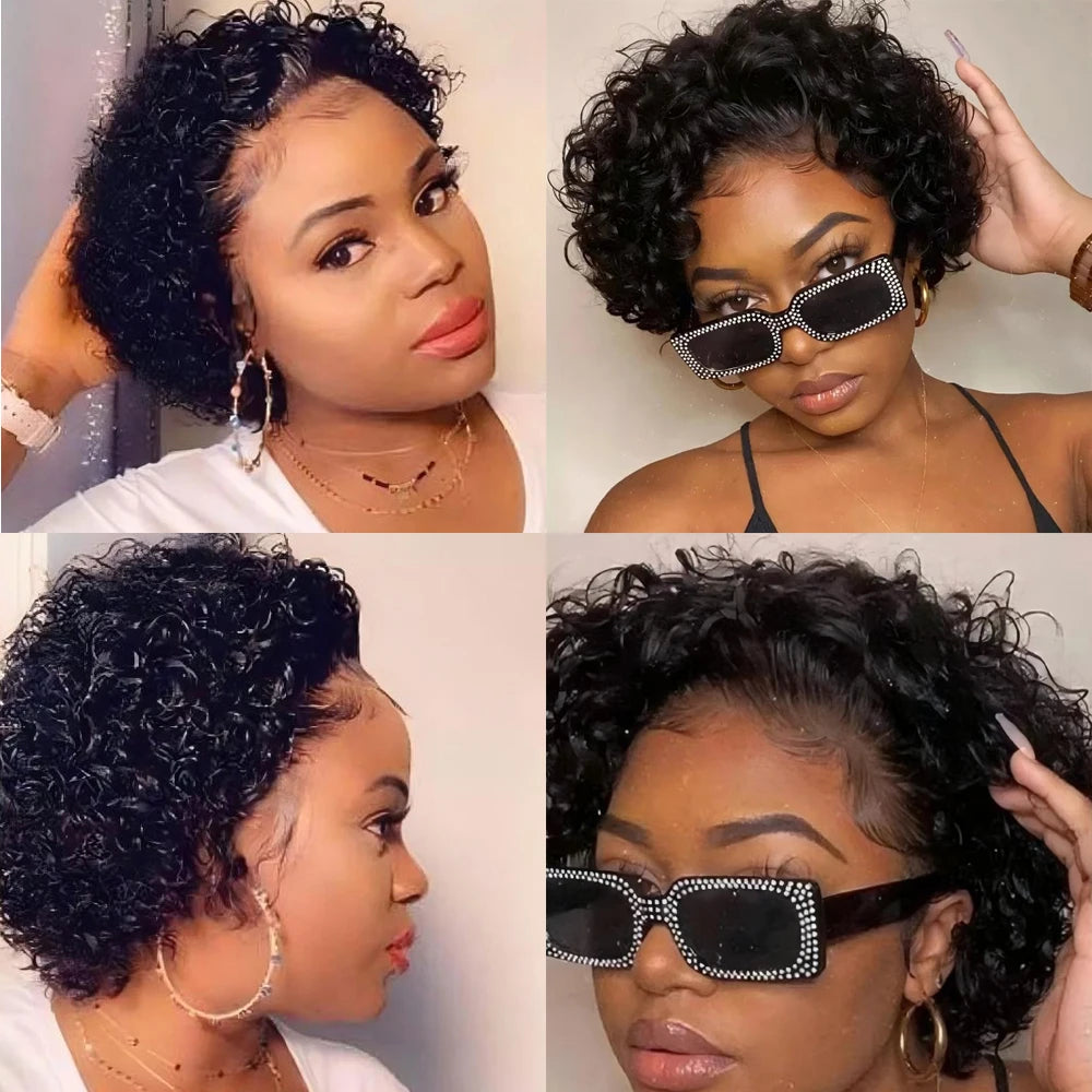 Pixie Cut Wig Human Hair Wigs Transparent 13x1 Lace Front Wigs Brazilian Remy 100% Human Hair Short Curly Human Hair Wig