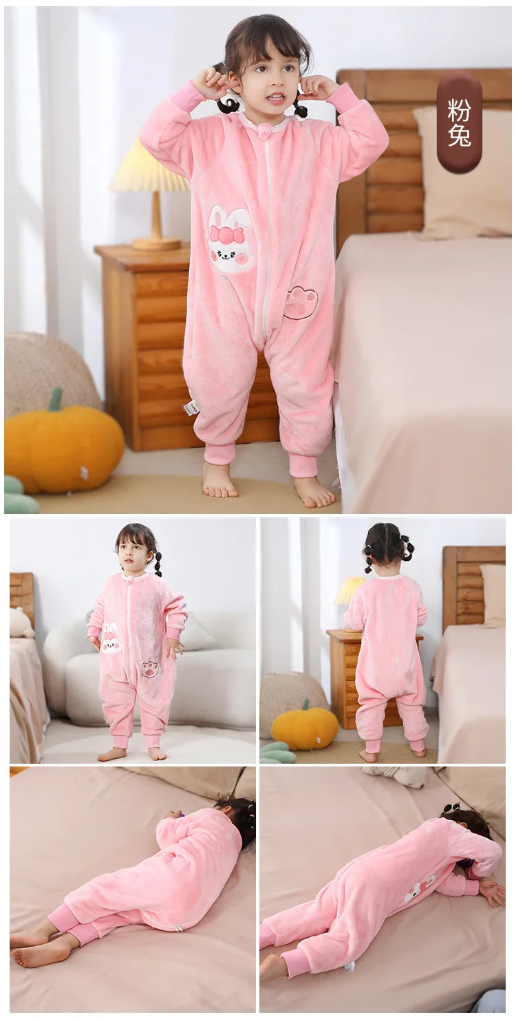 Kawaii Girls Pajamas Winter Purple Rabbit Onesie Hooded Plush Kigurumi Jumpsuit Blanket Sleeper Warm Overall Kids Nightwear Pjs