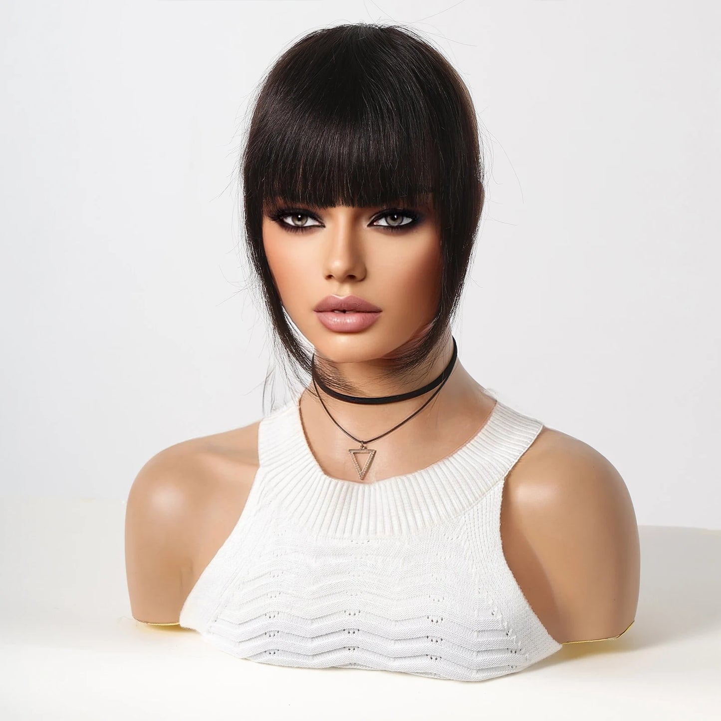 100% Remy Human Hair Fringe Bangs Clips in Natural Black Human Hair 3D Air Fringe Bangs Hairpieces for Women with Thinning Hair