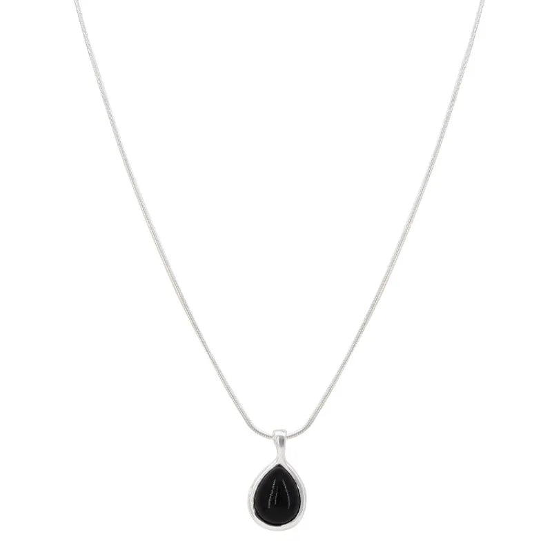 VENTFILLE  925 Sterling Silver Black Agate Necklace for Women Girl Snake Bone Chain Water Drop Jewelry Gift Dropshipping