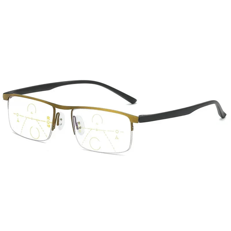 Progressive Reading Glasses Multifocal Anti-blue Light Smart Zoom Glasses Half Frame Metal Men Women +1.5 To +4.0