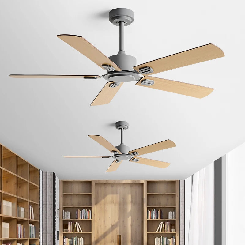 Large Ceiling Fan 52 Inch 5 Wood-Style Blades DC Mo tor Remote Control Quiet Running Fan for Living Room