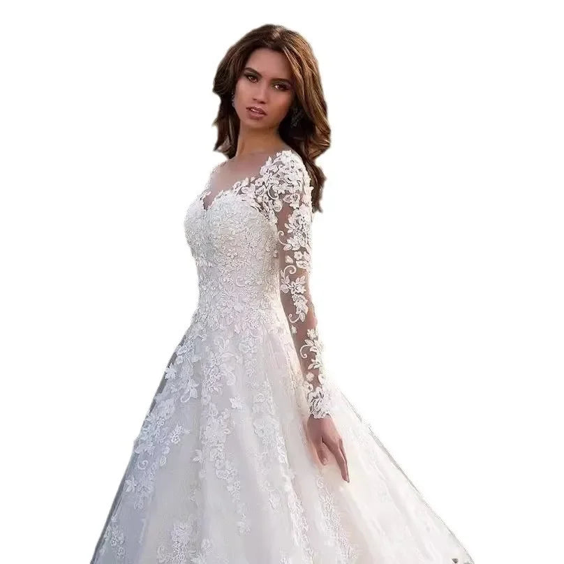 2025 New White Lace Long Sleeve One Shoulder Women's Dress Wedding Dress Evening Gown Elegant Classy Female Fashionable