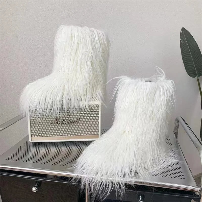 Y2K Kids Boots Winter Shoes New Faux Fur Toddler Girl Boots Fashion Colorful Fur Children Ankle Snow Boots Warm Shoes Girls