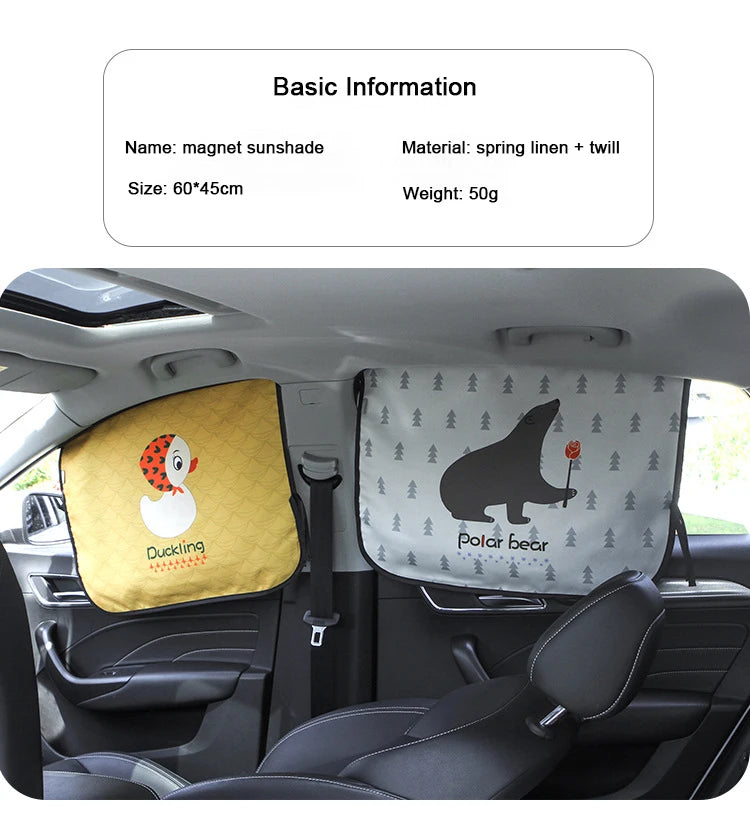 Car Magnetic Curtain In The Car Window Sunshade Cover Cartoon Universal Side Window Sunshade UV Protection For Baby Children