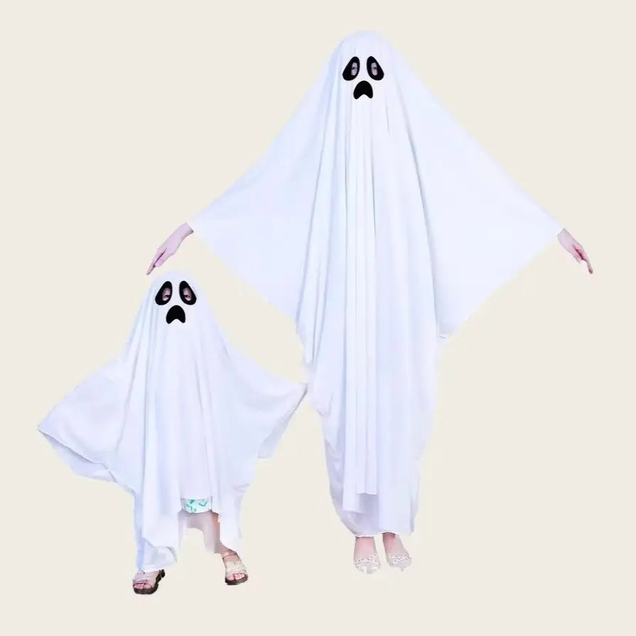 Halloween Kids Adults Funny Costume Cape Sad Face White Ghost Poncho for Boys Girls Family Matching Outfits