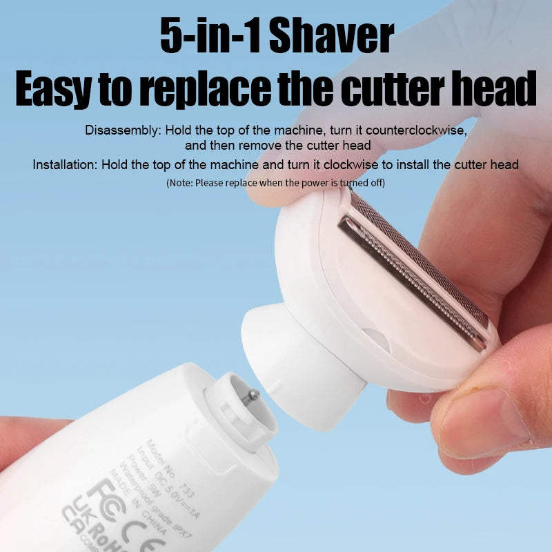 RESUXI 733 5 in 1 Multifunctional Women's Electric Epilator Face Shavers Eyebrow Trimmer Painless Bikini Trimmer Hair Removal