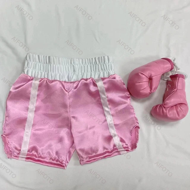 Mini Boxing Glove For Newborn Photography Props Store Accessories Sport Boys Pants Baby Photo Shoot Brothers Outfit Decorated