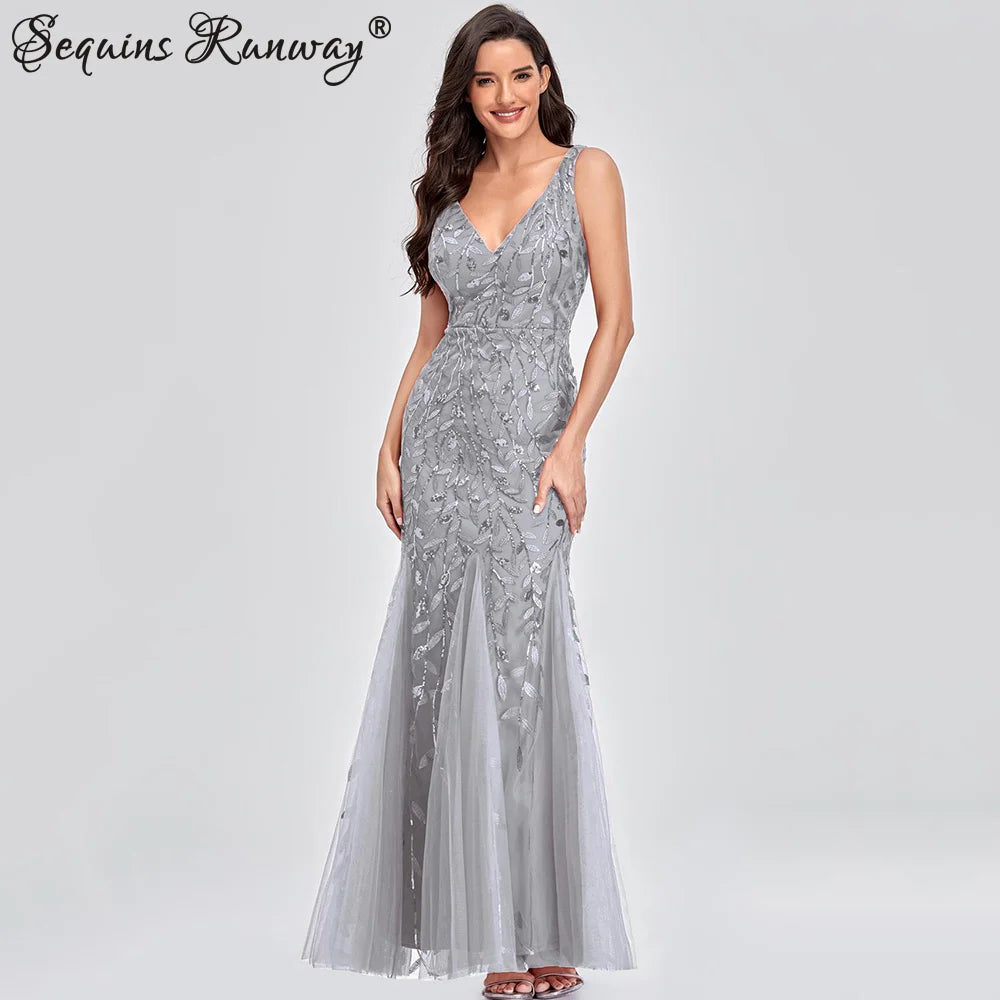 Sexy vintage Maxi Sequin cocktail Dress bridesmaid Prom Dresses for Women Casual Party Long sleeve club Bodycon Dress vestidos