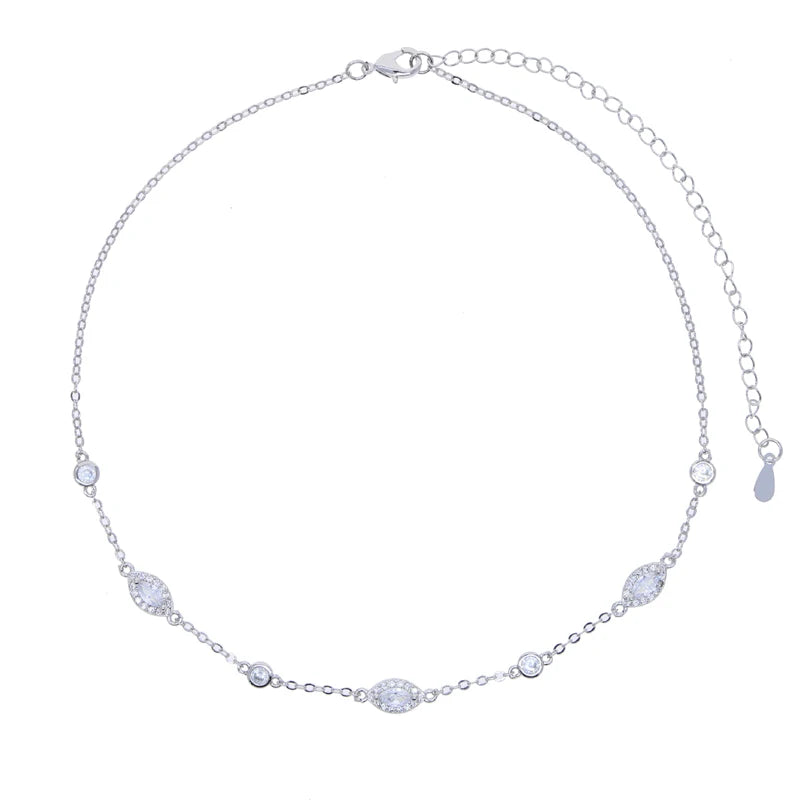 New Fashion Trendy Women Jewelry Micro Paved Geometric Round Marquise CZ Charm Link Station Chain Choker Y Lariat Necklace