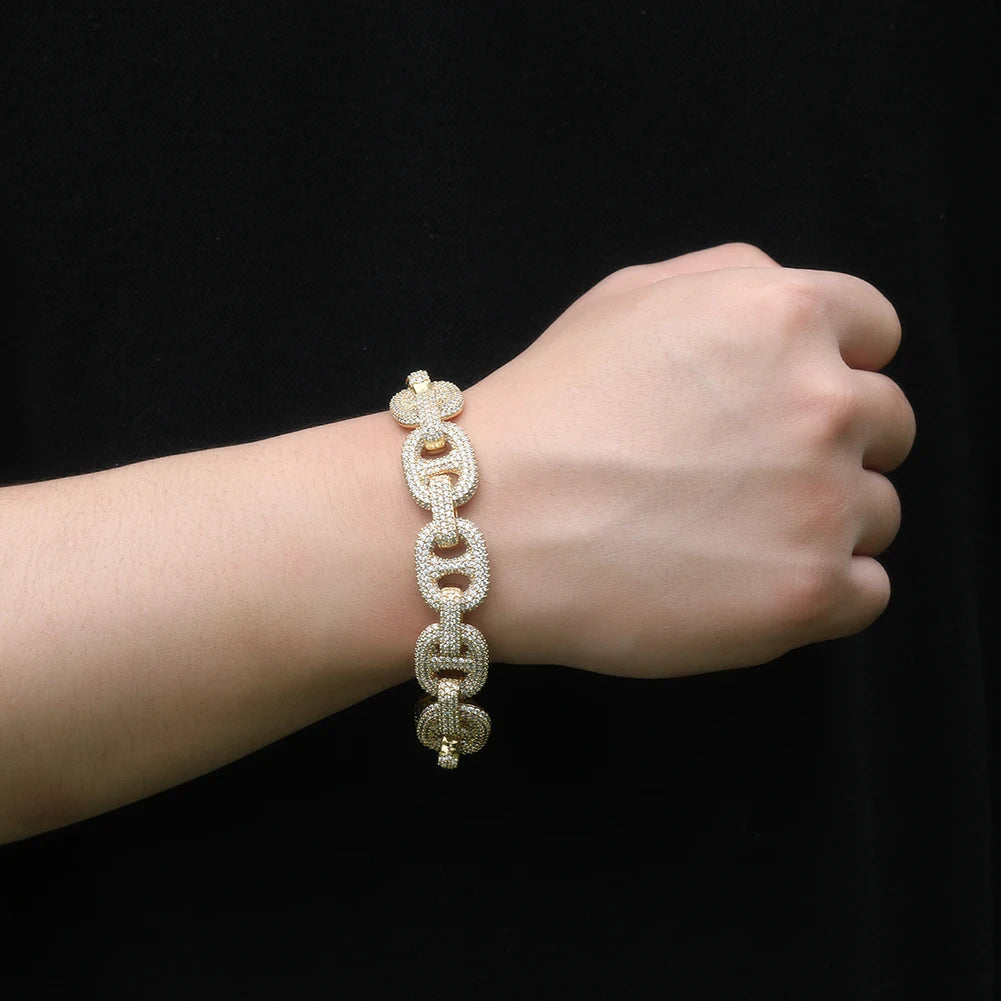 UWIN Pig Nose Shape Chain Bracelets Iced Out Full Cubic Zirconia Stones Fashion Jewelry for Women & Men