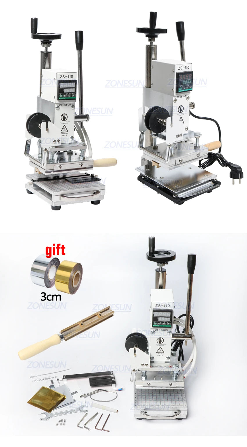 ZONESUN ZS110 Hot Foil Stamping Bronzing Embossing Machine Slideable Workbench Digital Leather PVC Paper Heat Press Machine